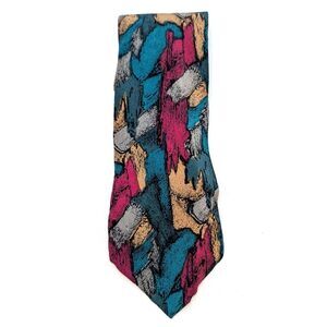 J Garcia Tie Vintage Magenta Teal Yellow Gray Black Abstract Design Brush Stroke